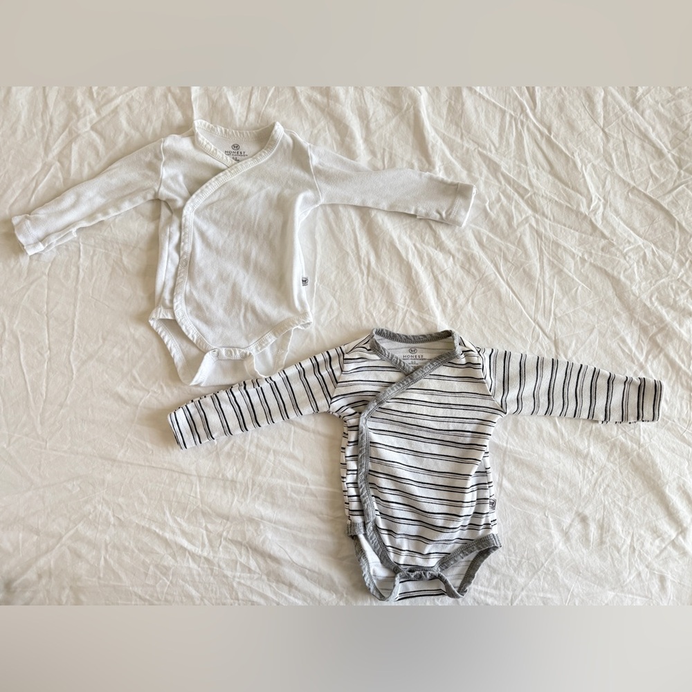 HonestBaby unisex baby Long Sleeve Kimono Bodysuits Infant 0-3 Months 2 PCS